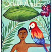 South Africa, African Boy With Exotic Parrot Art Print