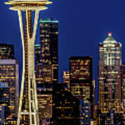 Space Needle And Skyline At Dusk Art Print