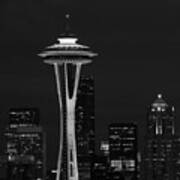 Space Needle At Night In Black And White Art Print