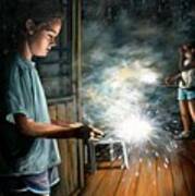 Sparklers On The Porch Art Print