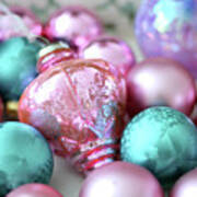 Sparkling Holiday Christmas Pink Aqua Lavender Ornaments - Holiday Ornaments Prints Home Decor Art Print