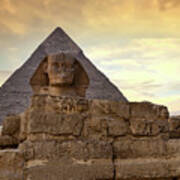 Sphinx And Pyramid At Dusk Art Print