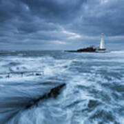 St Mary's Lighthouse And The Cold North Sea Art Print