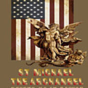 St Michael The Archangel And Usa Flag 103 Art Print