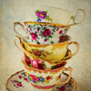 Stack Of Pretty Tea Cups Art Print