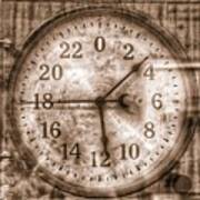 Steampunk - 24 Hour Antique Clock Sepia Art Print