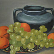 Still Life Of Oranges And Grapes Art Print