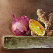 Still Life With Onion Lemon And Ginger Art Print