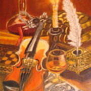 Still Life With Violin And Candle Art Print