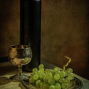 Still Life With Wine And Green Grapes Art Print