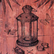 Stillife With Lantern And Night Moths Art Print