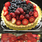 Strawberries Rasberries Luscious Dessert Fruit Pie With Red Bow Art Print