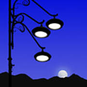 Street Light And Moonrise Art Print