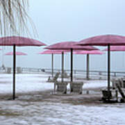 Sugar Beach Pink Parasols Art Print