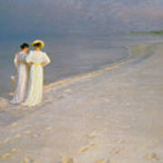 Summer Evening On The Skagen Southern Beach With Anna Ancher And Marie Kroyer Art Print