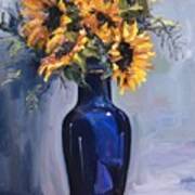 Sunflowers In A Blue Vase Art Print