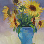 Sunflowers In Blue Vase Art Print