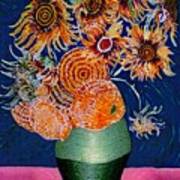 Sunflowers In Green Vase Art Print