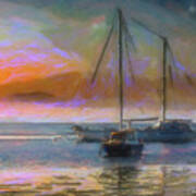 Sunrise With Boats Art Print