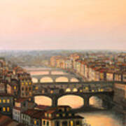 Sunset Over Ponte Vecchio In Florence Art Print