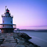 Sunset Over Spring Breakwater Lighthouse In South Maine Art Print