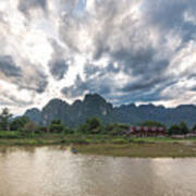 Sunset Over Vang Vieng River In Laos Art Print