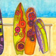 Surfing Buddies - Surf Boards At The Beach Illustration Art Print