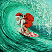 Surfing Santa Art Print