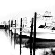Surreal Fishing Boats In Outer Banks Marina Bw Art Print