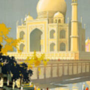 Taj Mahal Visit India Vintage Travel Poster Restored Art Print