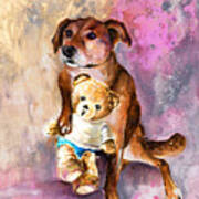 Teddy Bear Caramel And Dog Douchka Art Print