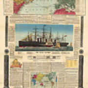 The Atlantic Telegraph - Submarine Cables In Europe And North America - Historic Map Art Print
