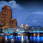 The Blue Walking Bridge At Night In Grand Rapids Art Print