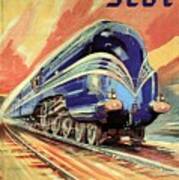 The Coronation Scot - Vintage Blue Locomotive Train - Vintage Travel Advertising Poster Art Print