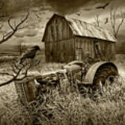 The Decline And Death Of The Small Farm In Sepia Tone Art Print