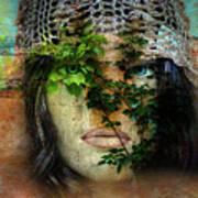 The Face With The Green Leaves Art Print