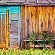 The Old Green Bicycle Art Print