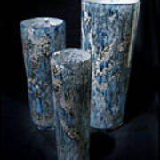 Three Blue Cylinders Art Print