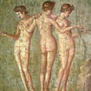 Three Graces, From Pompeii, Fresco, Roman, 1st Century Ad Art Print