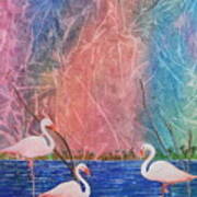 Three Pink Flamingos Art Print