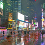 Times Square Red Rain Art Print