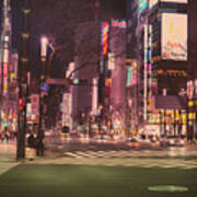 Tokyo Street At Night, Japan Art Print