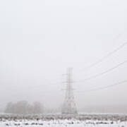 Transmission Tower In Winter Fog Art Print