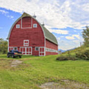 Truck In Front Of Classic Old Red Barn In Vermont Art Print