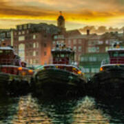 Tugboats In Portsmouth Harbor At Dawn Art Print