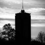 Tulsa Oklahoma University Tower Silhouette - Black And White Art Print