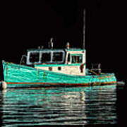 Turquoise Lobster Boat At Mooring Art Print