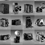 Twenty Old Cameras - Black And White Art Print