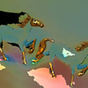 Two Golden Horses Abstract 3 Art Print