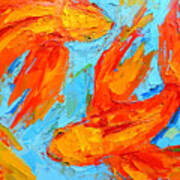 Two Orange Koi Fish - Modern Impressionist Palette Knife - Yin Yang - Piscis Art Print